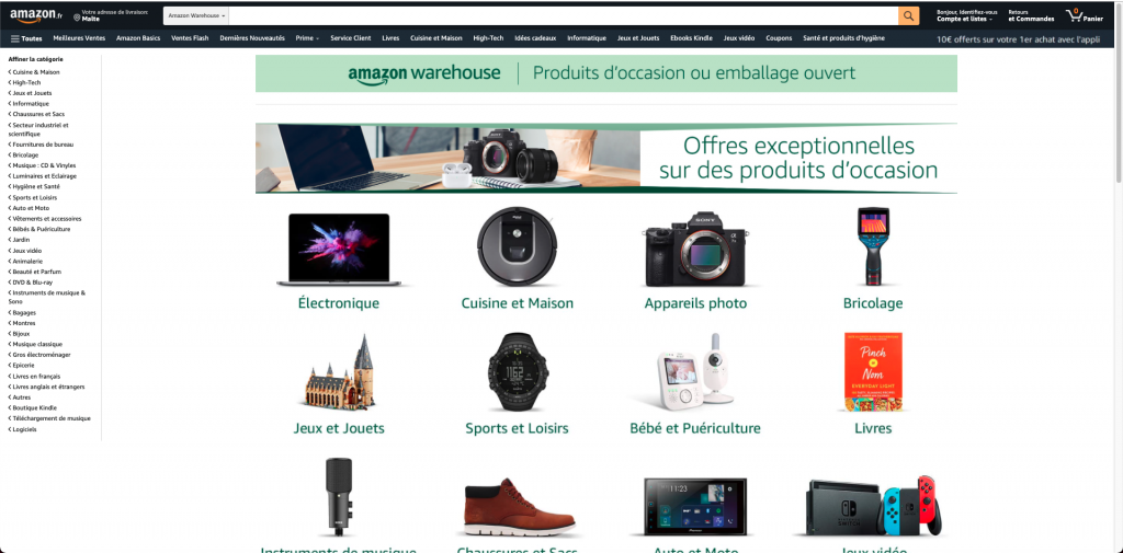 Amazon Warehouse page d'accueil