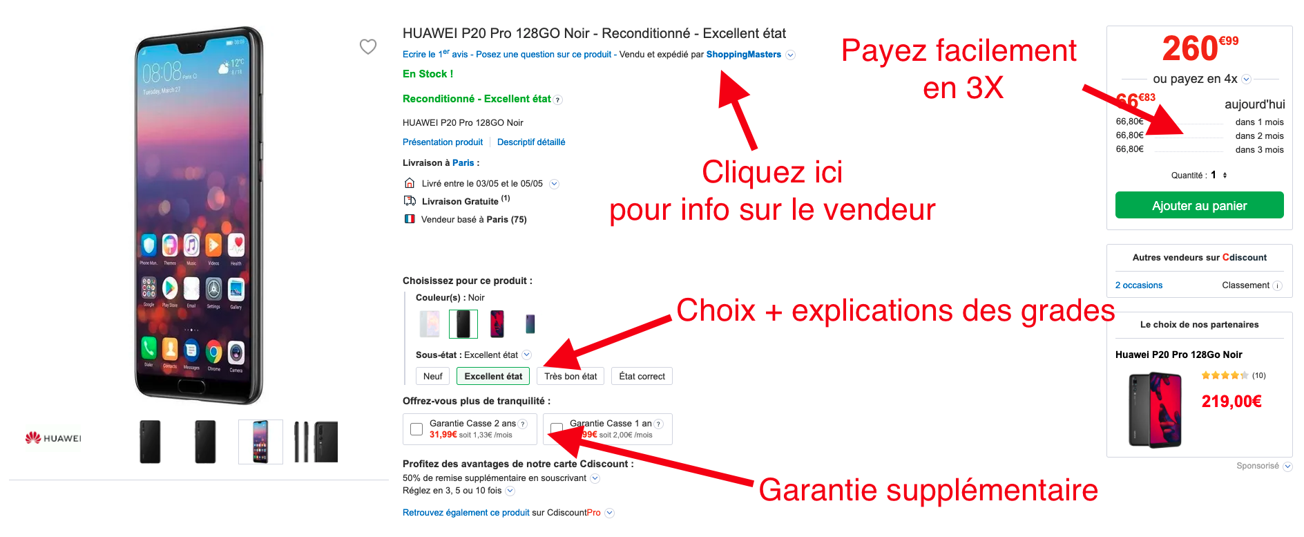 Huawei p20 pro explication reconditionnement cdiscount