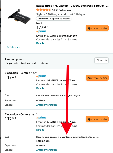 amazon warehouse détails du produit