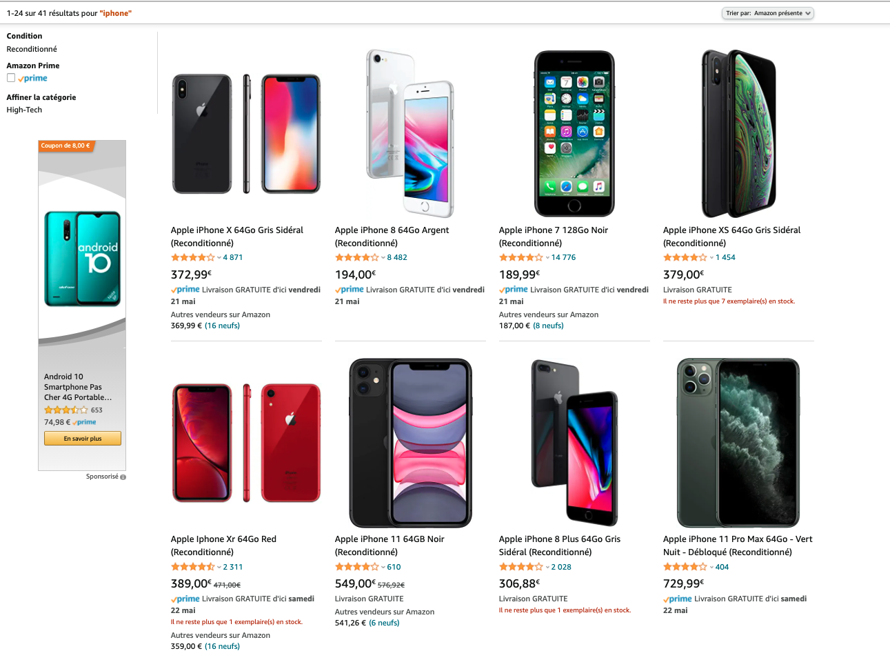 amazon pour smartphone reconditionné