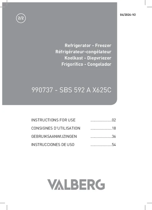 Notice Refrigerateur Americain Valberg Sbs 592 A X625c