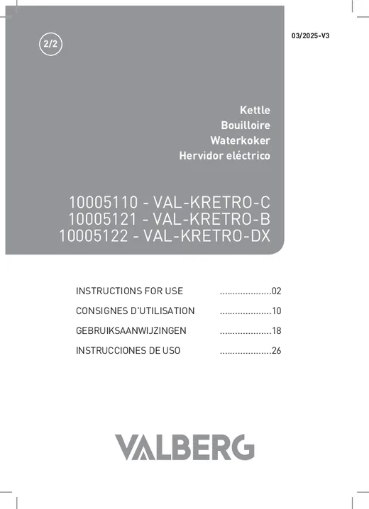 Notice Bouilloire Valberg Val-kretro-dx Dark Inox