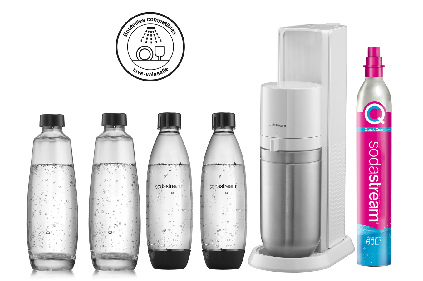 Sodastream DUO Blanche + 2 carafes + 2 bouteilles Fuse