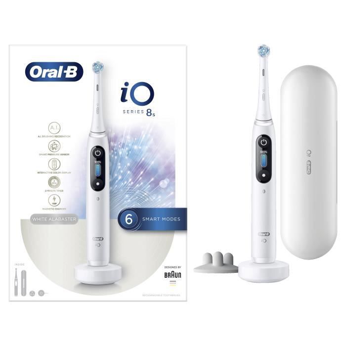 Brosse à Dents Électrique Oral-B iO Série 8s - Blanc - Rechargeable avec Manche Intelligence Artificielle