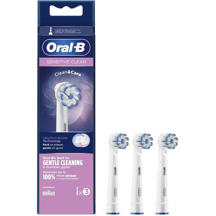 Oral-B Brossette de Rechange Ultra-Thin Gentlecare, Brosse à Dents Électrique, Elimination de la plaque dentaire, Pack X3