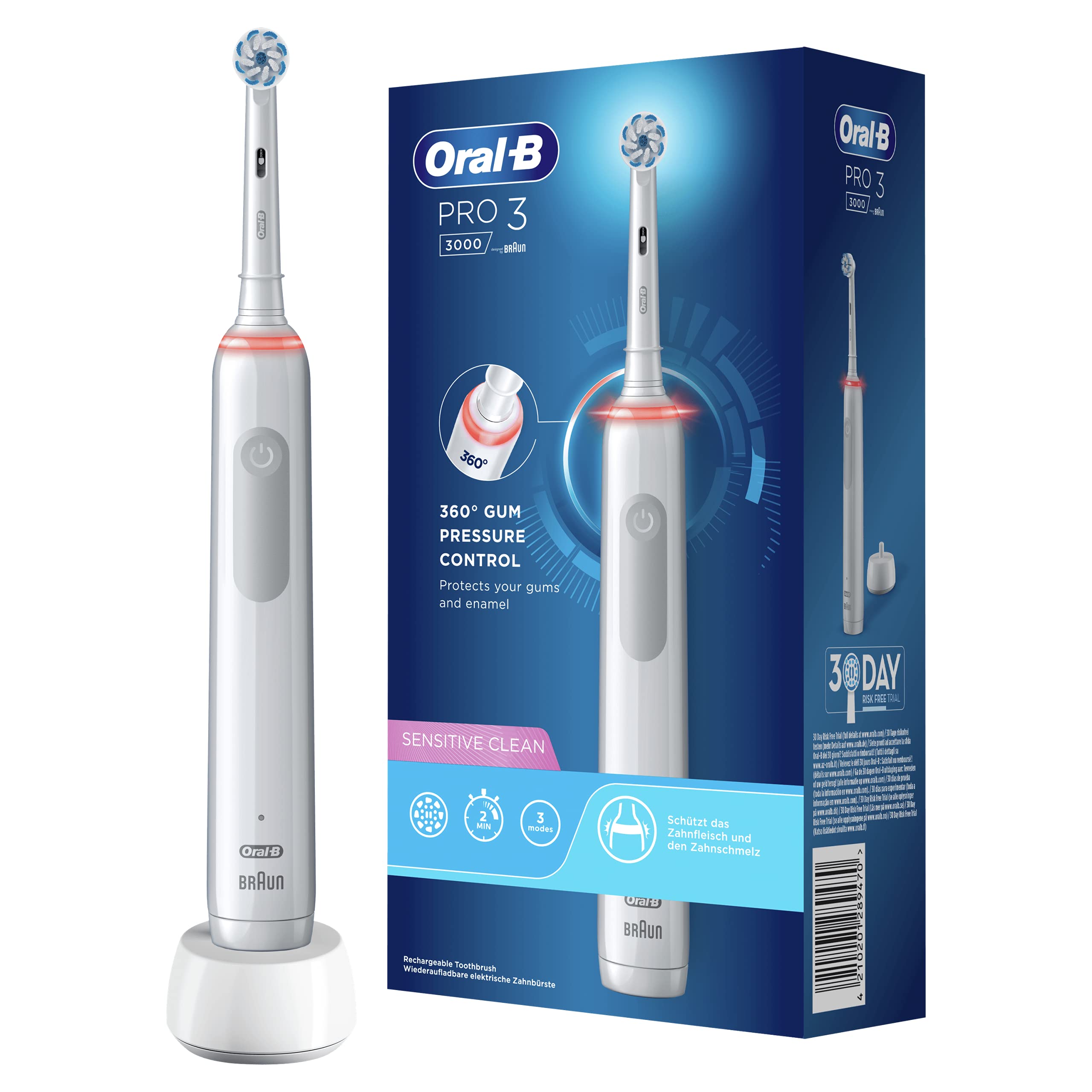 Oral-B PRO 3000 Brosse à Dents Électrique Rechargeable avec 1 Manche Capteur de Pression et 1 Brossette Sensitive Clean, T...