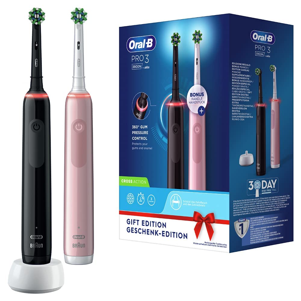 Oral-B PRO Lot de 2 brosses à dents électriques avec 2 poignées rechargeables, technologie Braun et 2 têtes de rechange, c...