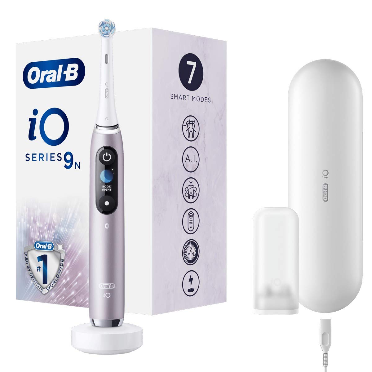 Oral-B iO Series 9n Brosse à Dents Électrique Rechargeable avec 1 Manche Intelligence Artificielle, Rose, 1 Brossette et 1...