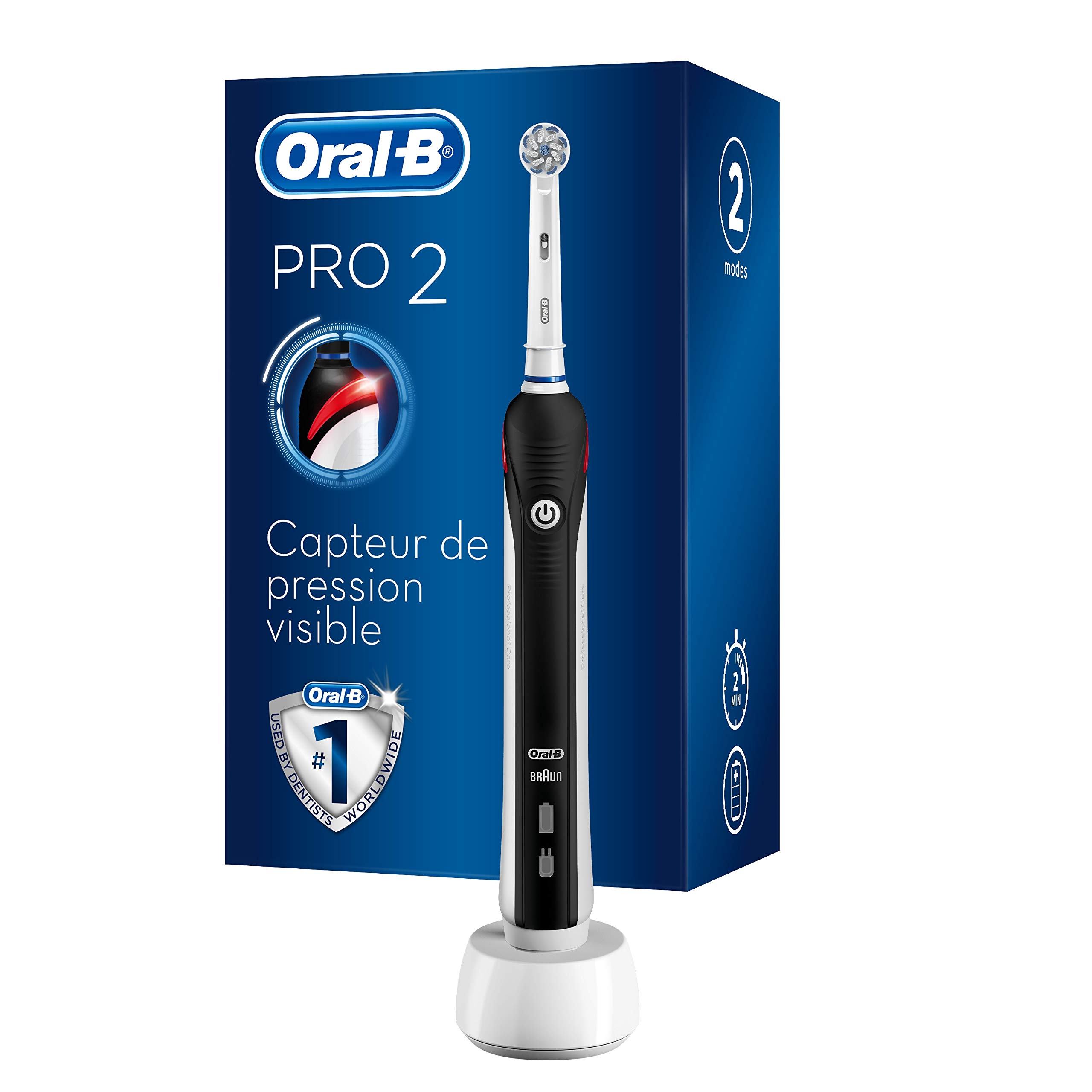 Oral-B PRO 2 000 Brosse à Dents Électrique Rechargeable avec 1 Manche Capteur de Pression et 1 Brossette, Technologie 3D, ...