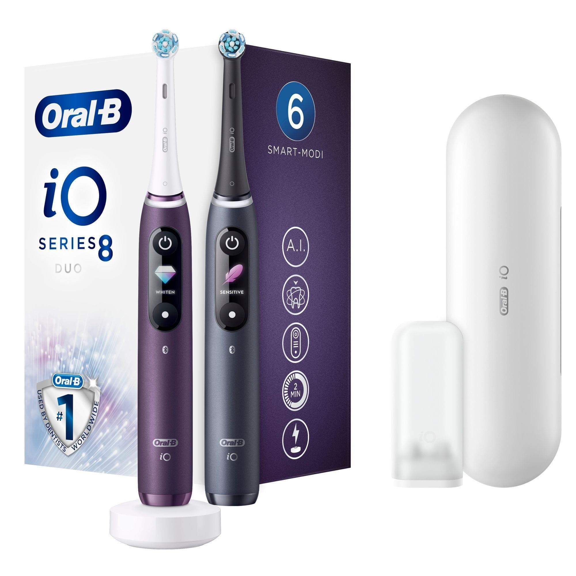 Braun Oral-B 4210201315674 iO 8 Lot de 2 brosses à dents électriques avec technologie magnétique, micro-vibrations douces,...