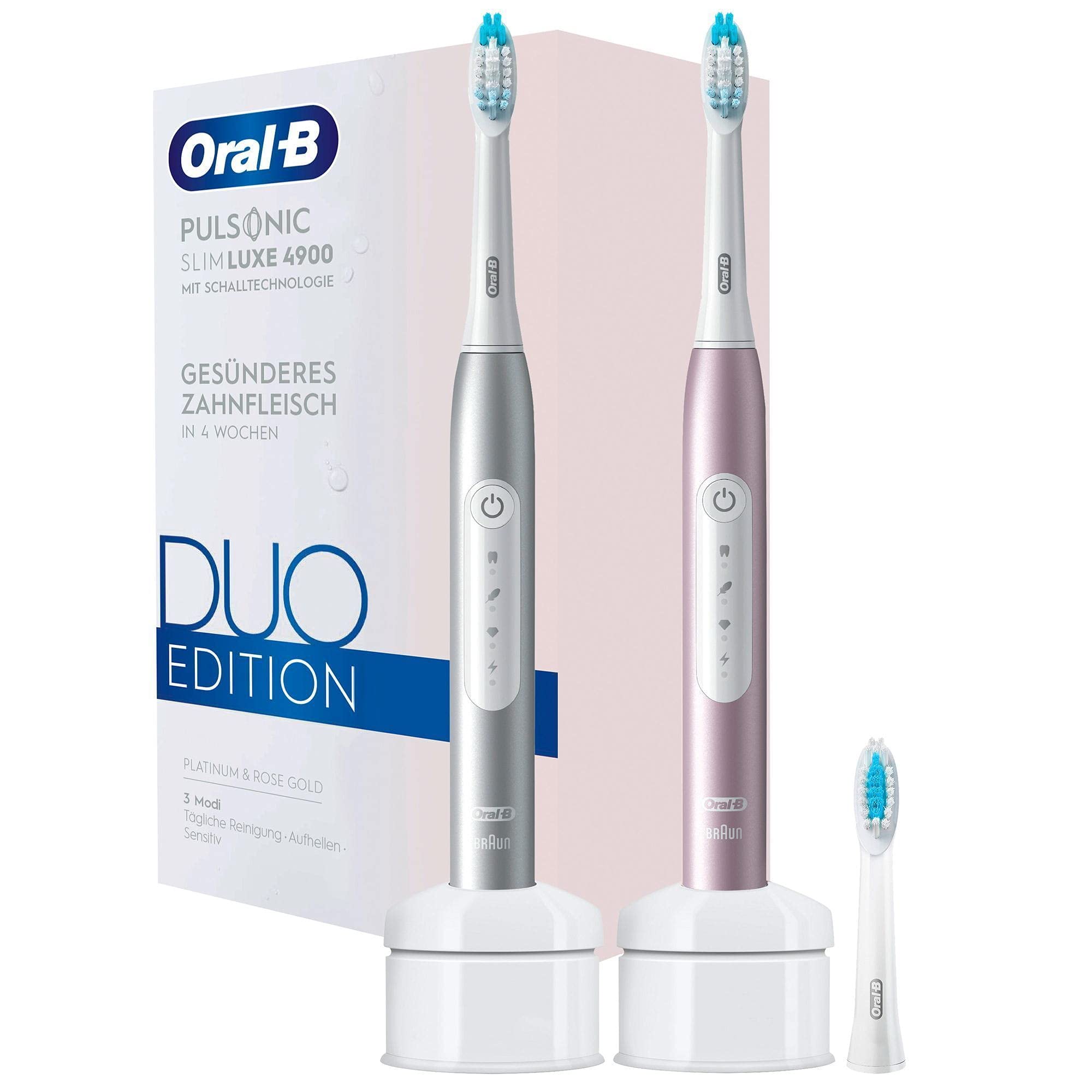 Oral-B Pulsonic Slim Luxe 4900 Lot de 2 brosses à Dents Électriques Soniques pour des Gencives plus Saines, 3 Modes de Bro...