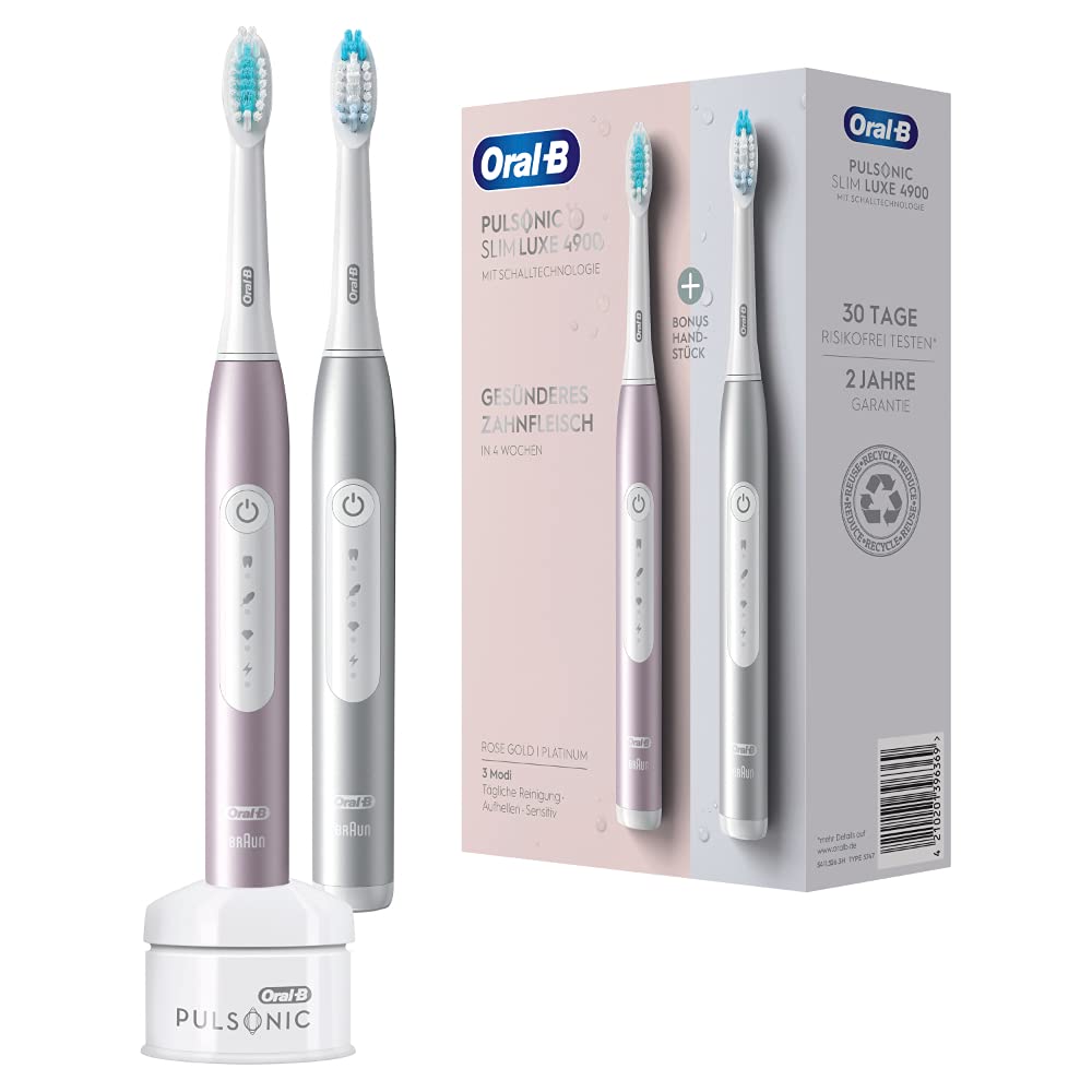 Oral-B Pulsonic Slim Luxe 4900 Lot de 2 brosses à dents électriques soniques pour des gencives plus saines en 4 semaines, ...