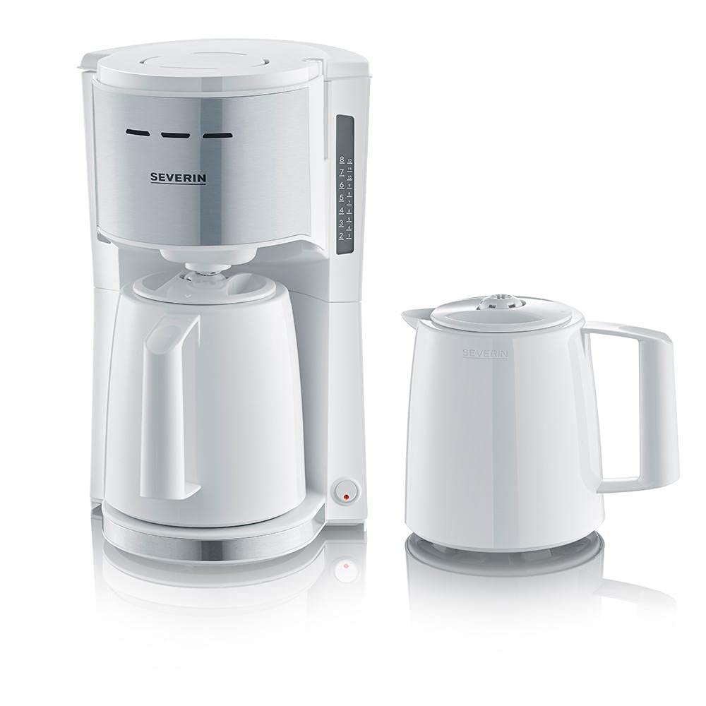 SEVERIN Cafetière Filtre Isotherme, 1 000W, 1L, Jusqu'à 8 tasses, 2 Verseuses Isothermes, Couvercles de Filtration, Blanc,...