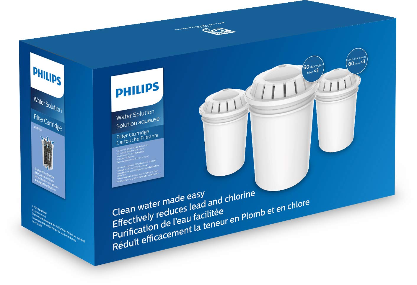 3 Cartouches de rechange pour Carafe filtrante Philips AWP201 - Microfiltration calcaire, chlore, plomb et pesticides.
