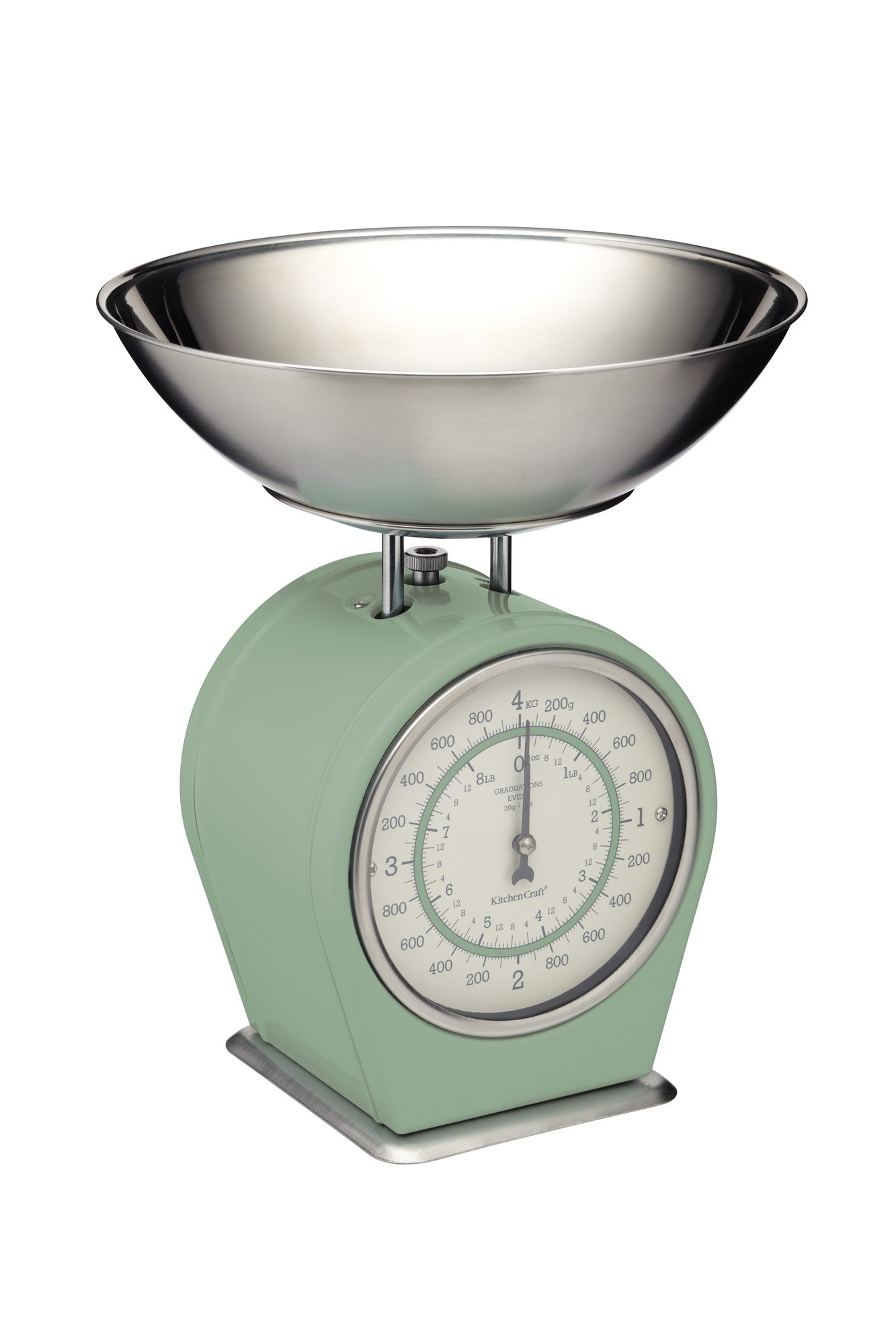 Living Nostalgia LNSCALEGRN Mechanical Kitchen Scales, 4 kg (8 lbs) -English Sage, Steel, 25 x 25 x 30 cm