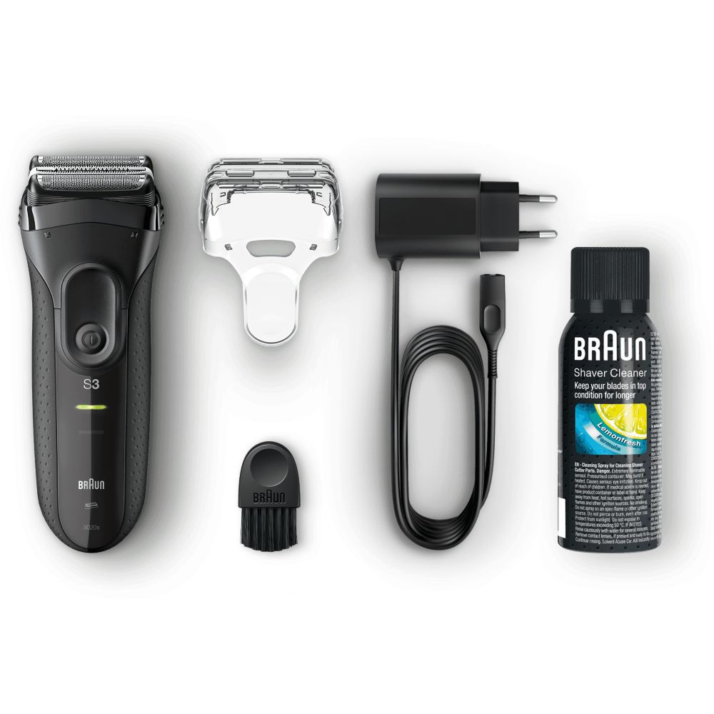 Braun Series 3 3020S avec tondeuse rétractable + lotion nettoyante