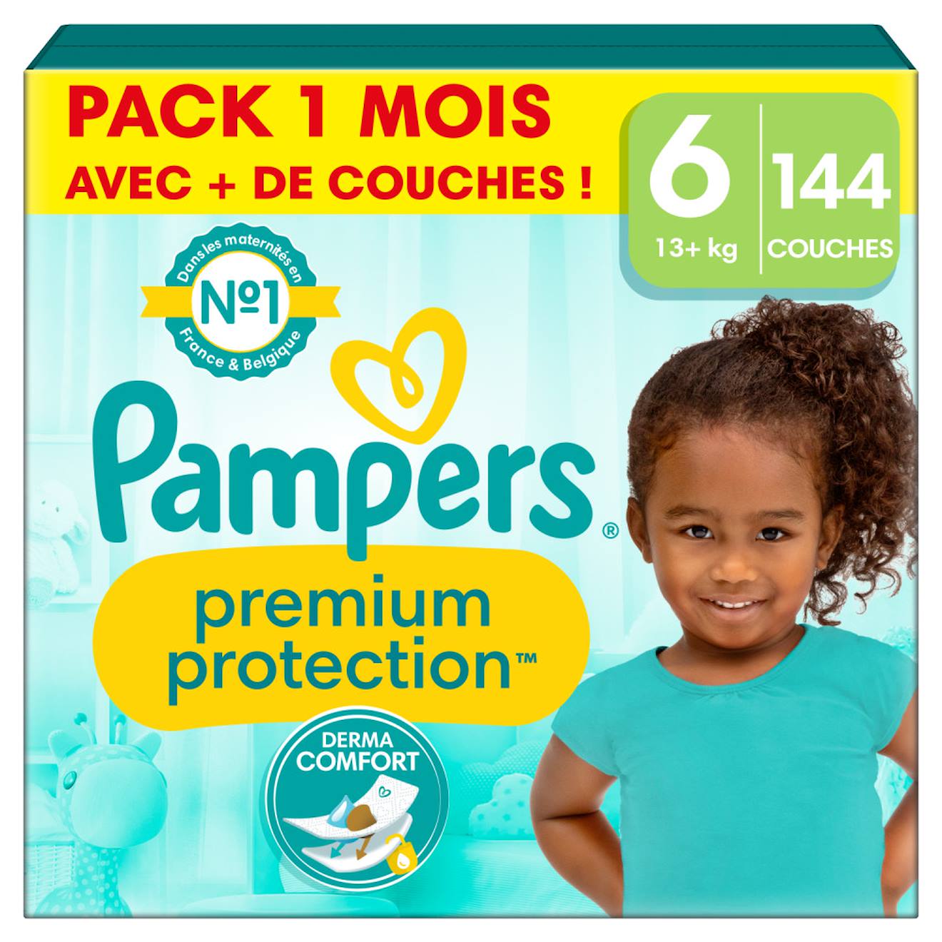 144 Couches Premium Protection Taille 6, 13kg +, Blanc