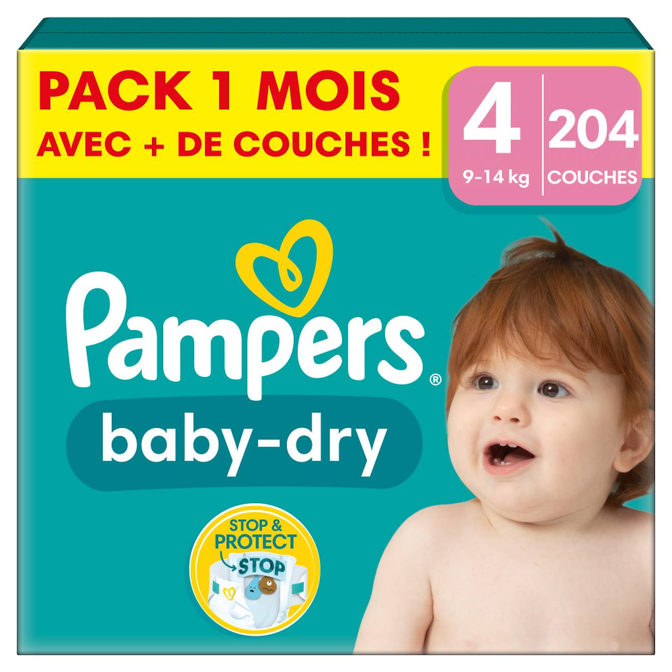 204 Couches Baby-dry, Taille 4, 9-14 Kg Blanc