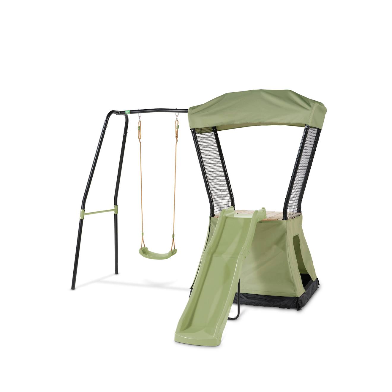 Aire De Jeux Avec Toboggan Et Balançoire Pour Jardin Enfant Vert/noir