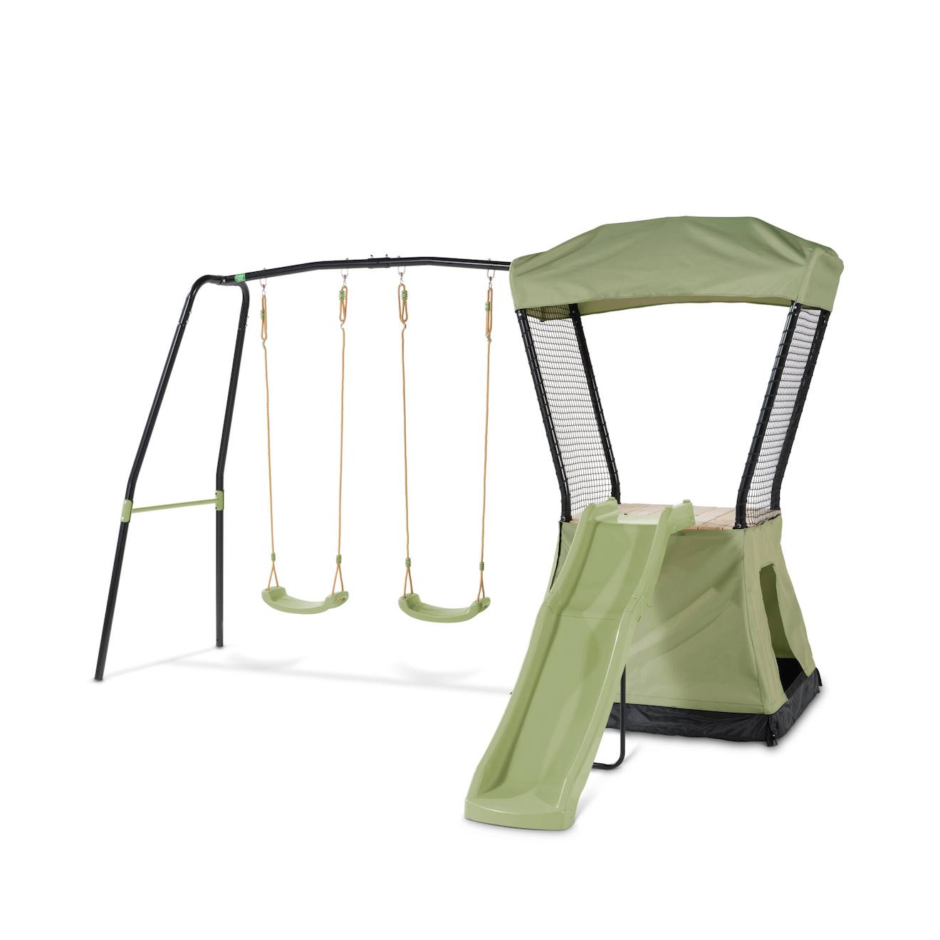 Aire De Jeux Avec Toboggan Et Double Balançoire Pour Jardin Vert/noir