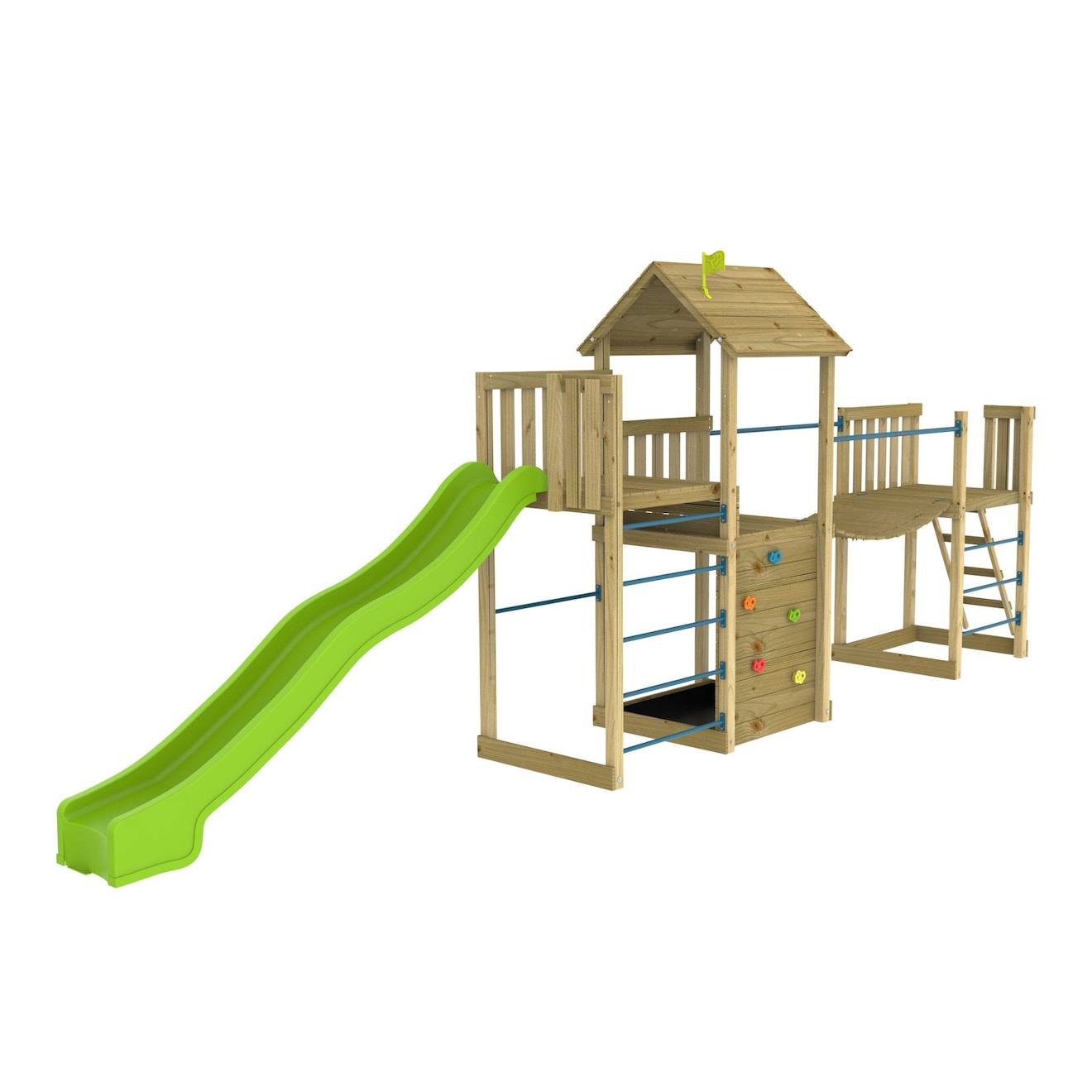 Aire De Jeux Triple Plateforme Citronnier Bois Fsc® Marron - Bleu - Vert