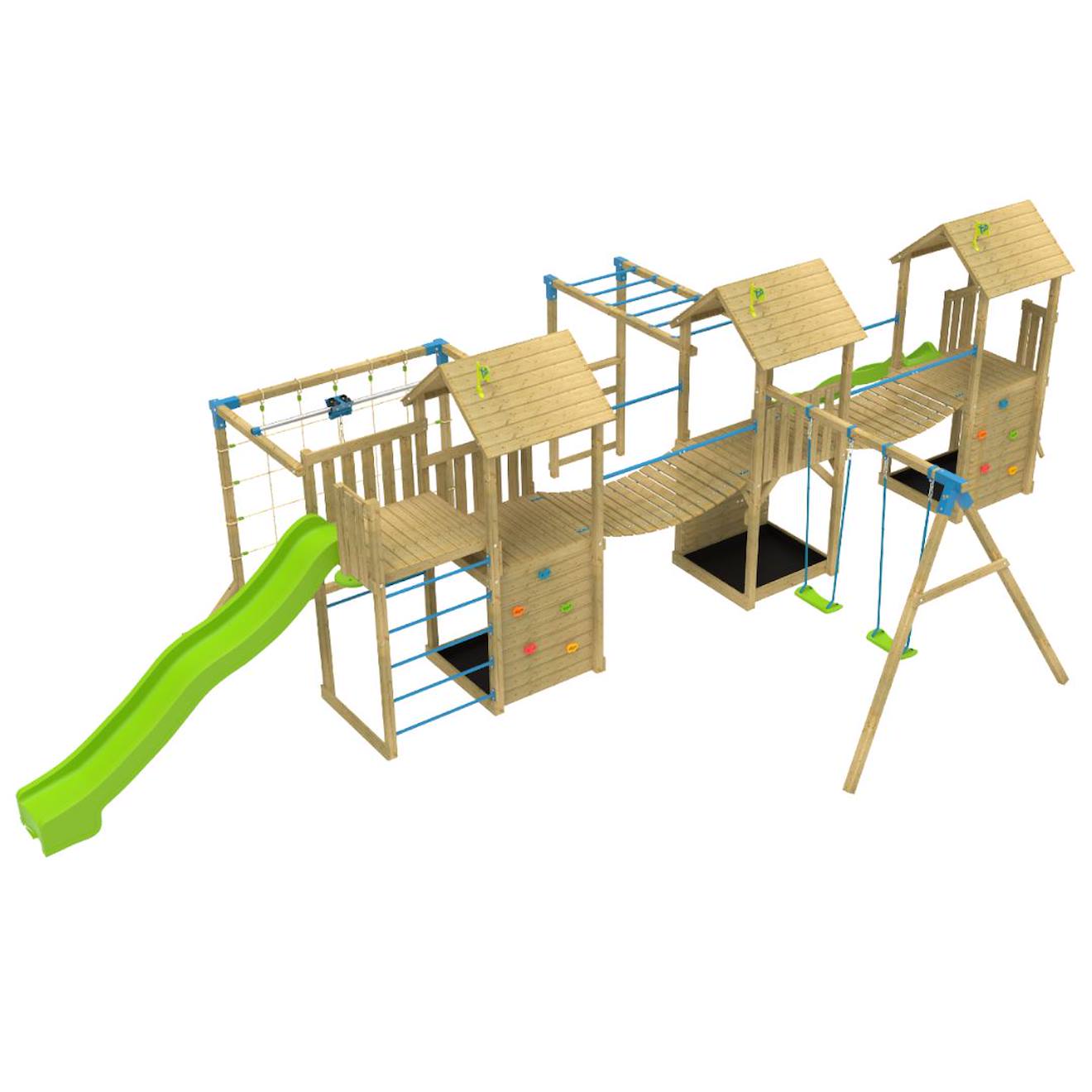 Aire De Jeux Xxl Kumquat Bois Fsc® Marron - Bleu - Vert