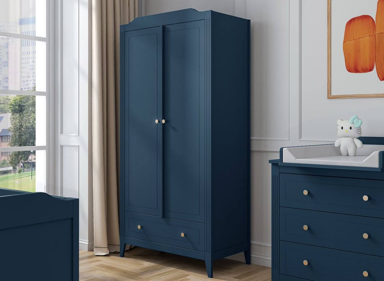 Armoire 2 Portes 1 Tiroir Héritage Bleu Prestige