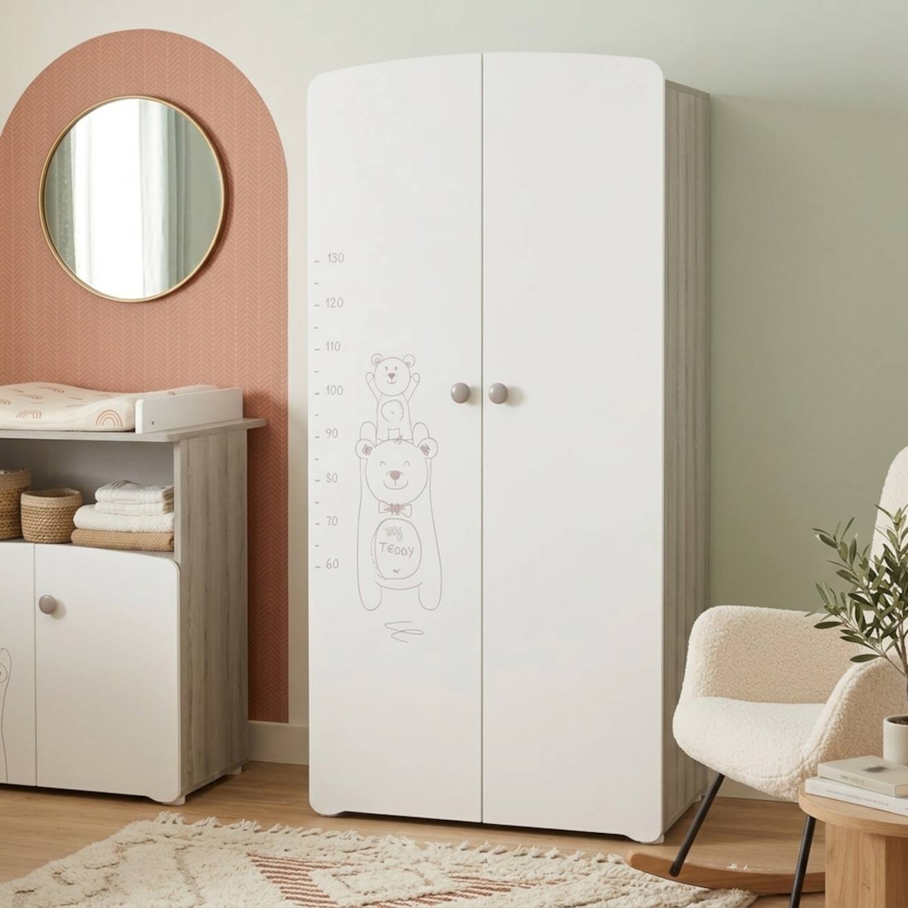 Armoire 2 Portes Bébé En Mélamine - Teddy Blanc