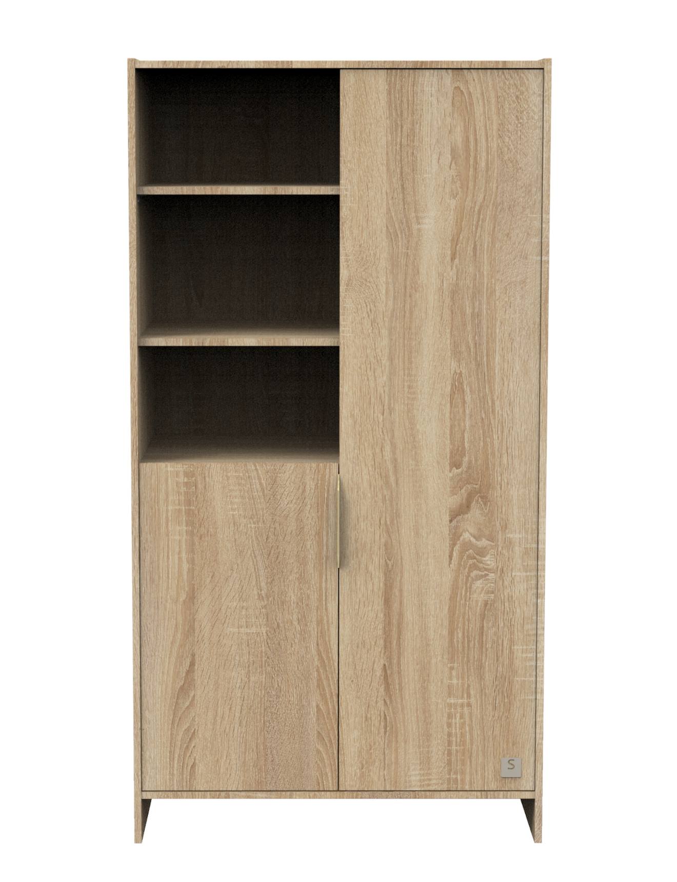 Armoire 2 Portes Et 3 Niches Avec Poignées Dorées Décor Chêne Doré - Azur Marron
