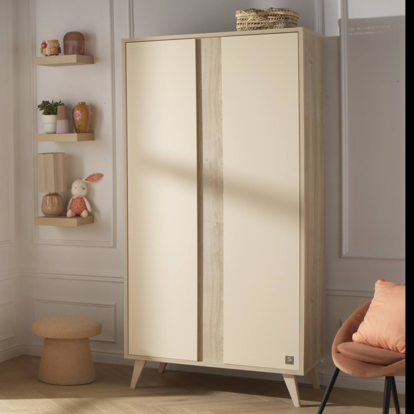 Armoire Bébé 2 Portes Avec Pieds Bois - Melinee Marron/beige