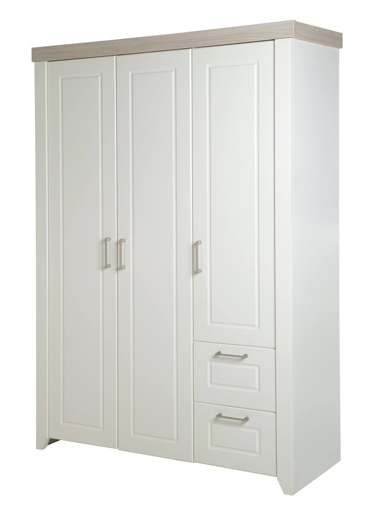 Armoire Bébé 3 Portes Et 2 Tiroirs Felicia Blanc Cassé / Décor Luna Elm
