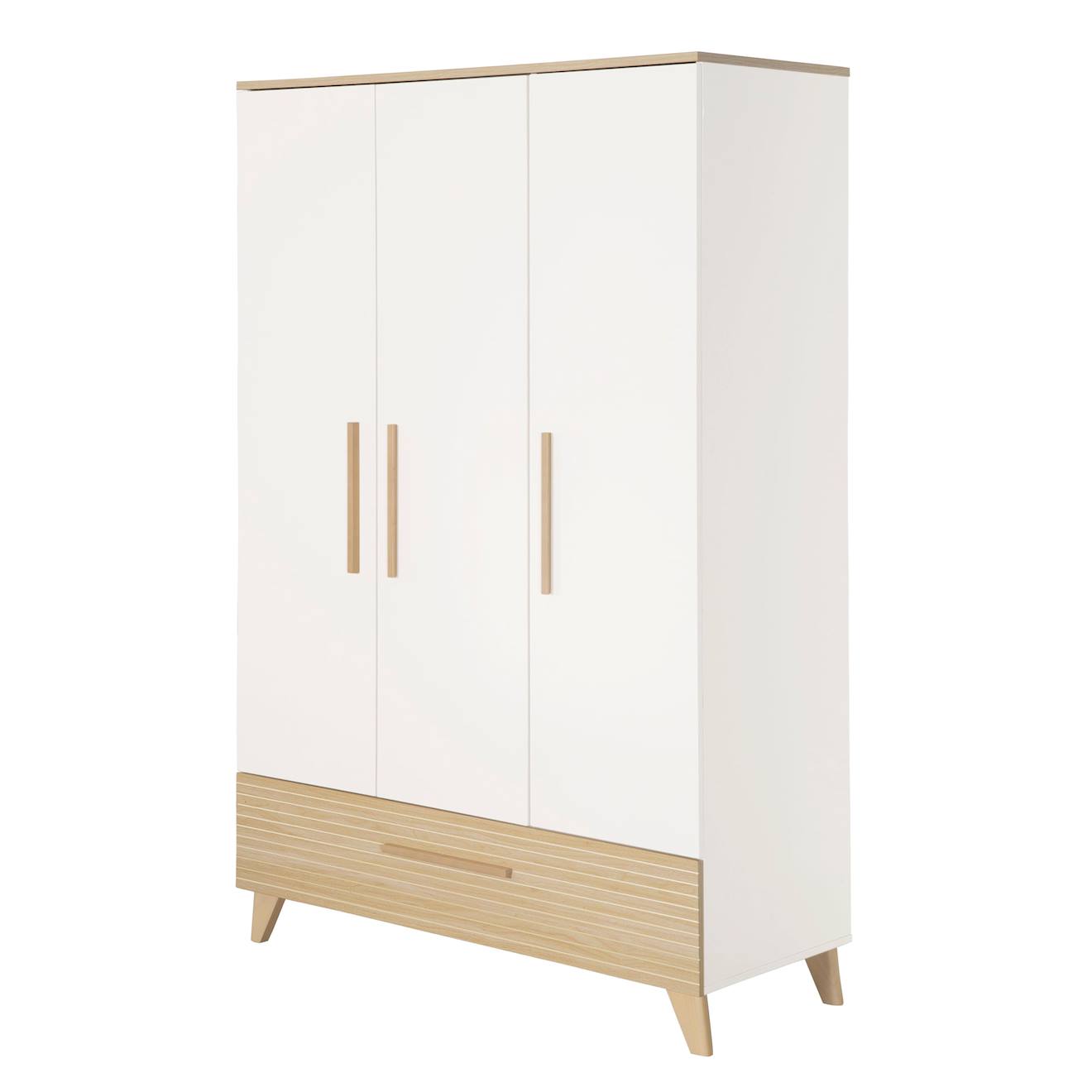 Armoire Enfant 'theo' 3 Portes - Fraisages De Haute Qualité Blanc / Chêne