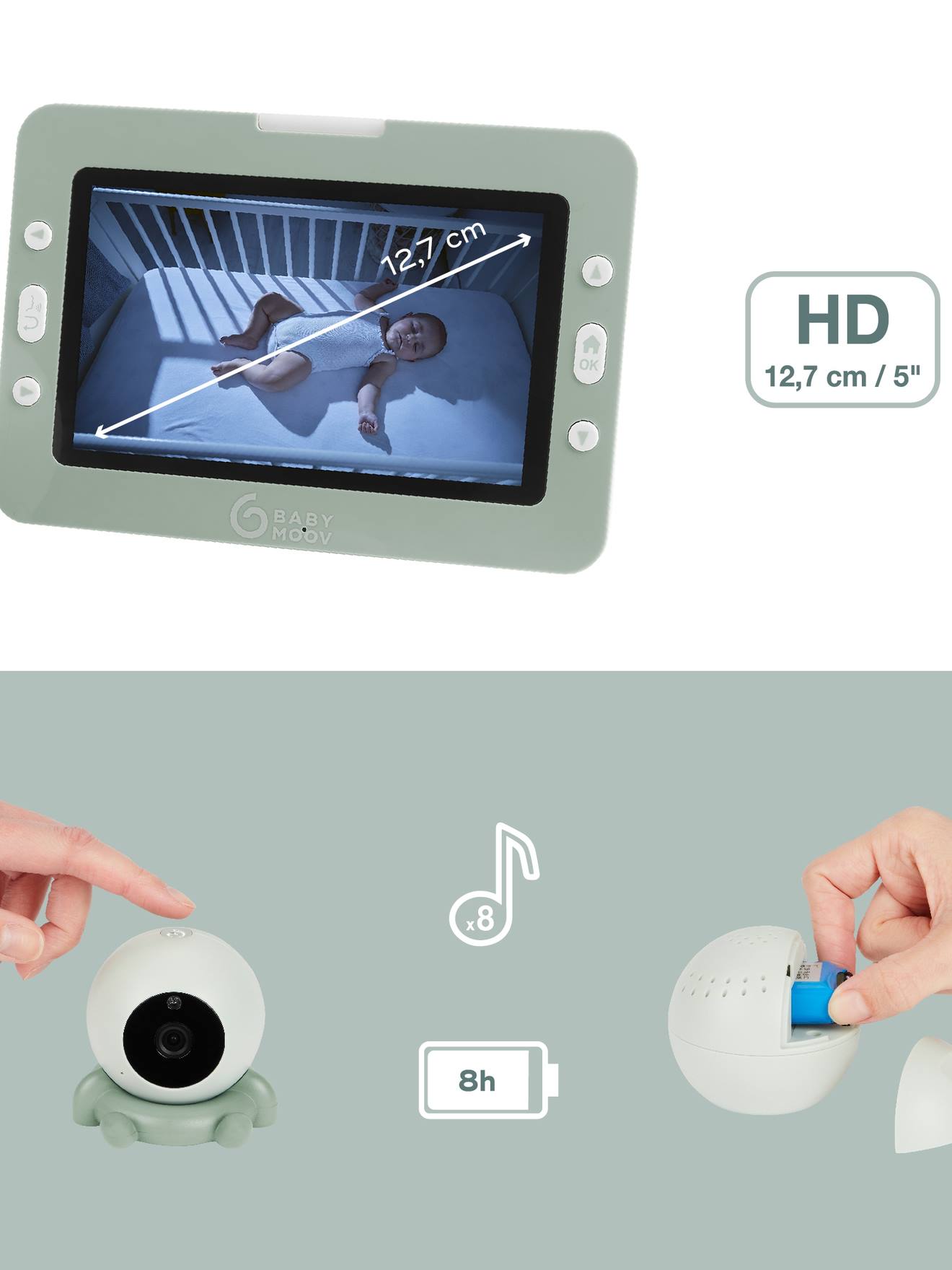 Babyphone Caméra Nomade YOO GO+ HD vert