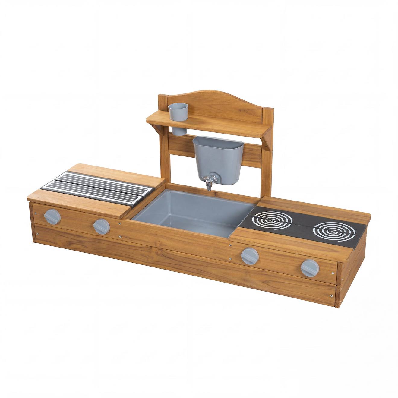 Bac À Sable Et Cuisine 2 En 1 Pour Balcon - Certifié Fsc® - Bois Massif Lasuré Gris Marron