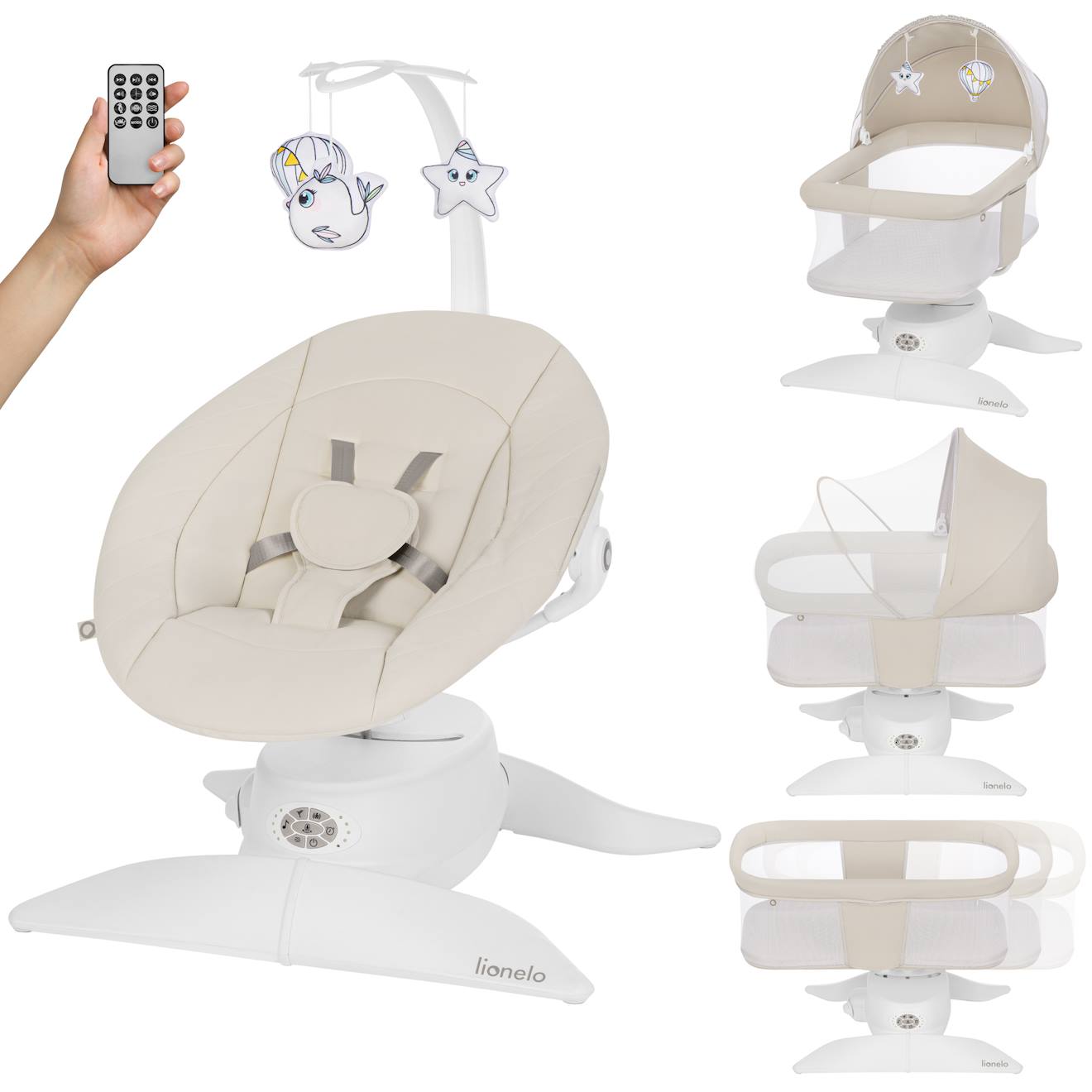 Balancelle Et Nacelle Électrique Vivi Set Avec 3 Modes, 12 Mélodies Et Télécommande Beige Sand