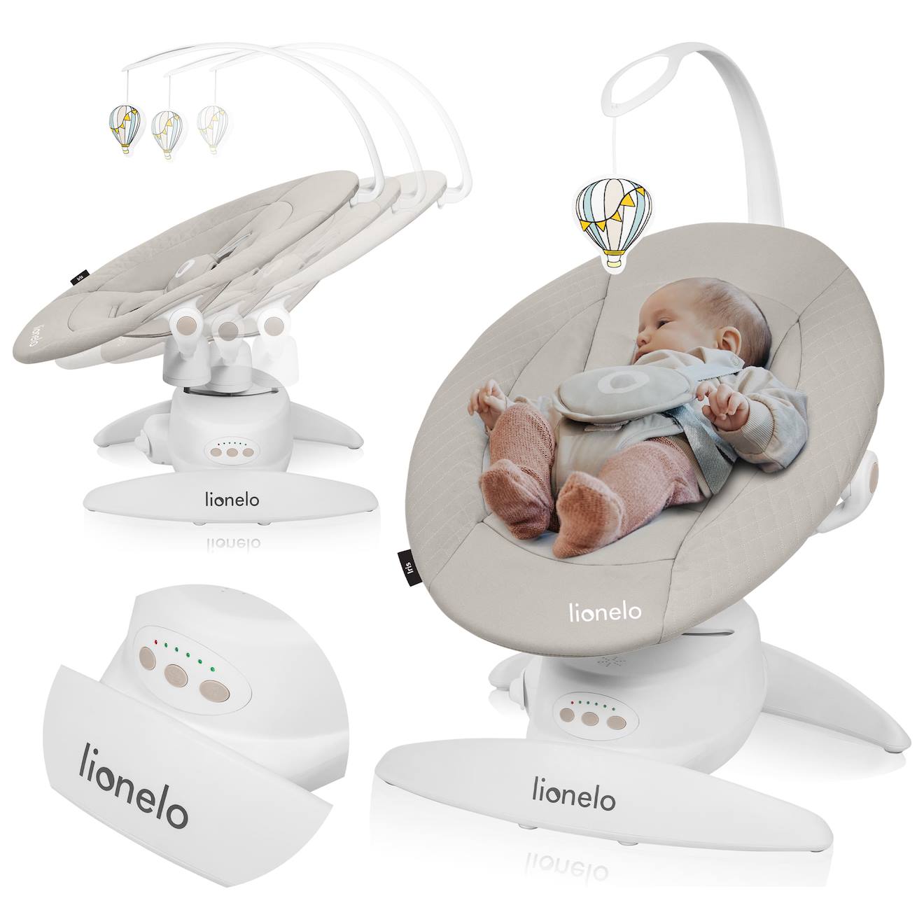 Balancelle Transat Électrique Iris 360° Avec 3 Mouvements, 5 Vitesses Et 12 Mélodies Beige Sand