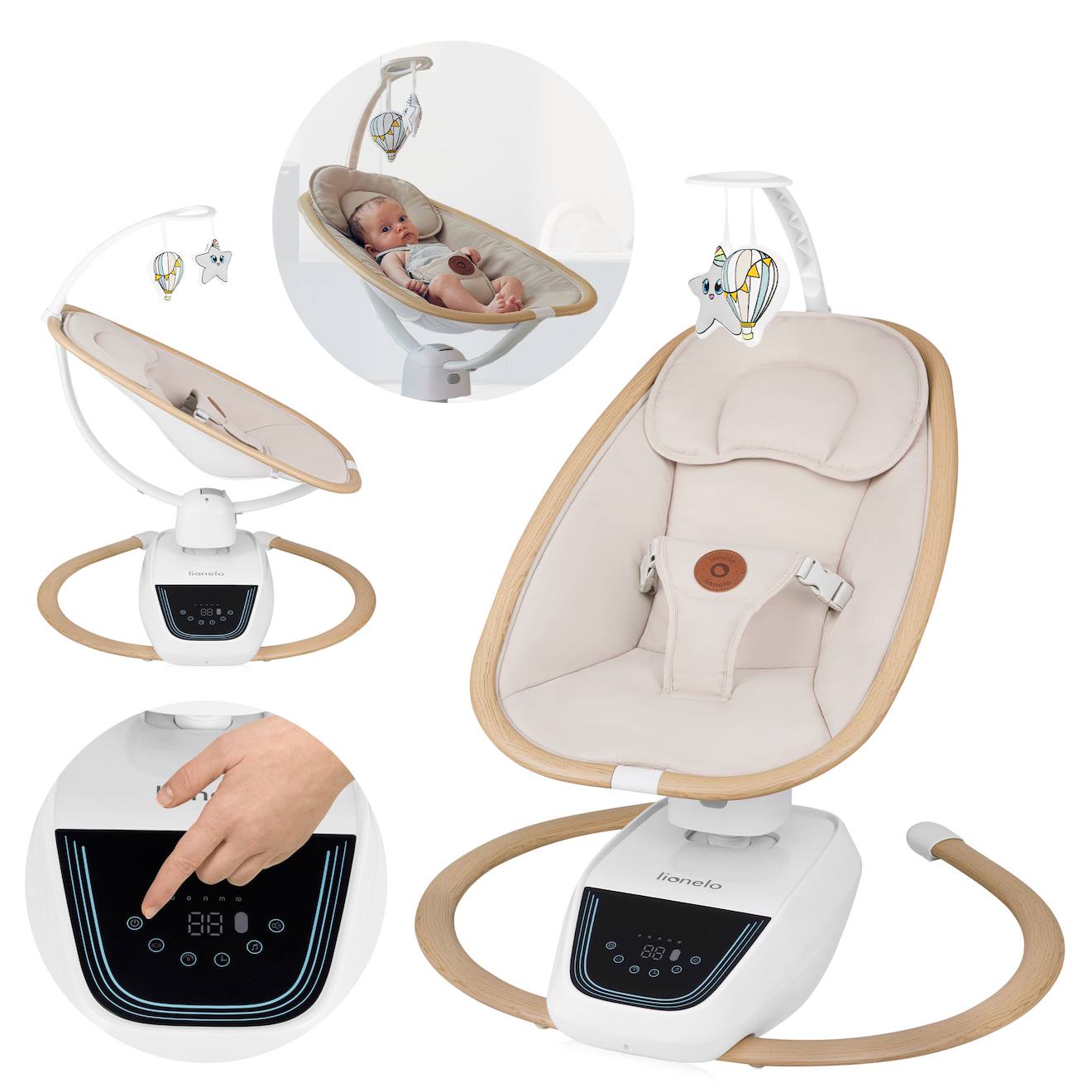 Balancelle Transat Électrique Olivia Pivotante À 180° Avec 5 Mouvements, Mélodies Et Télécommande Beige Natural