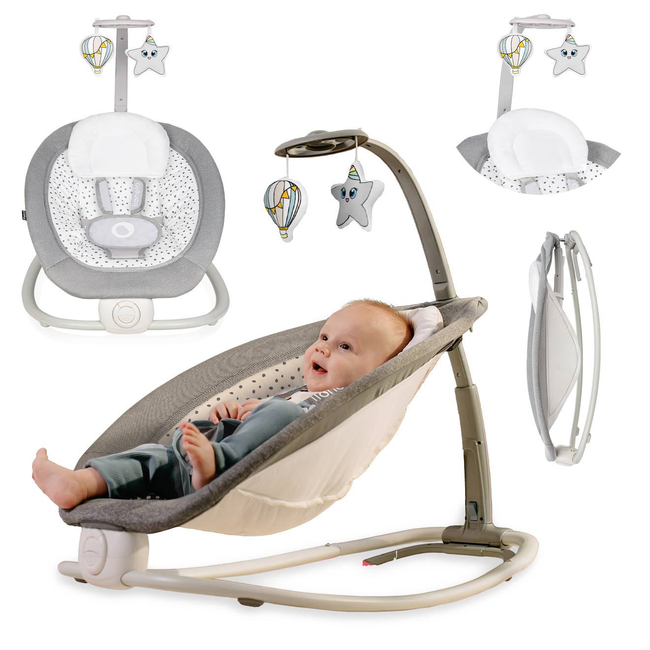Balancelle Transat Pascal Avec 12 Mélodies, Vibrations Et Pliage Compact Grey Dove