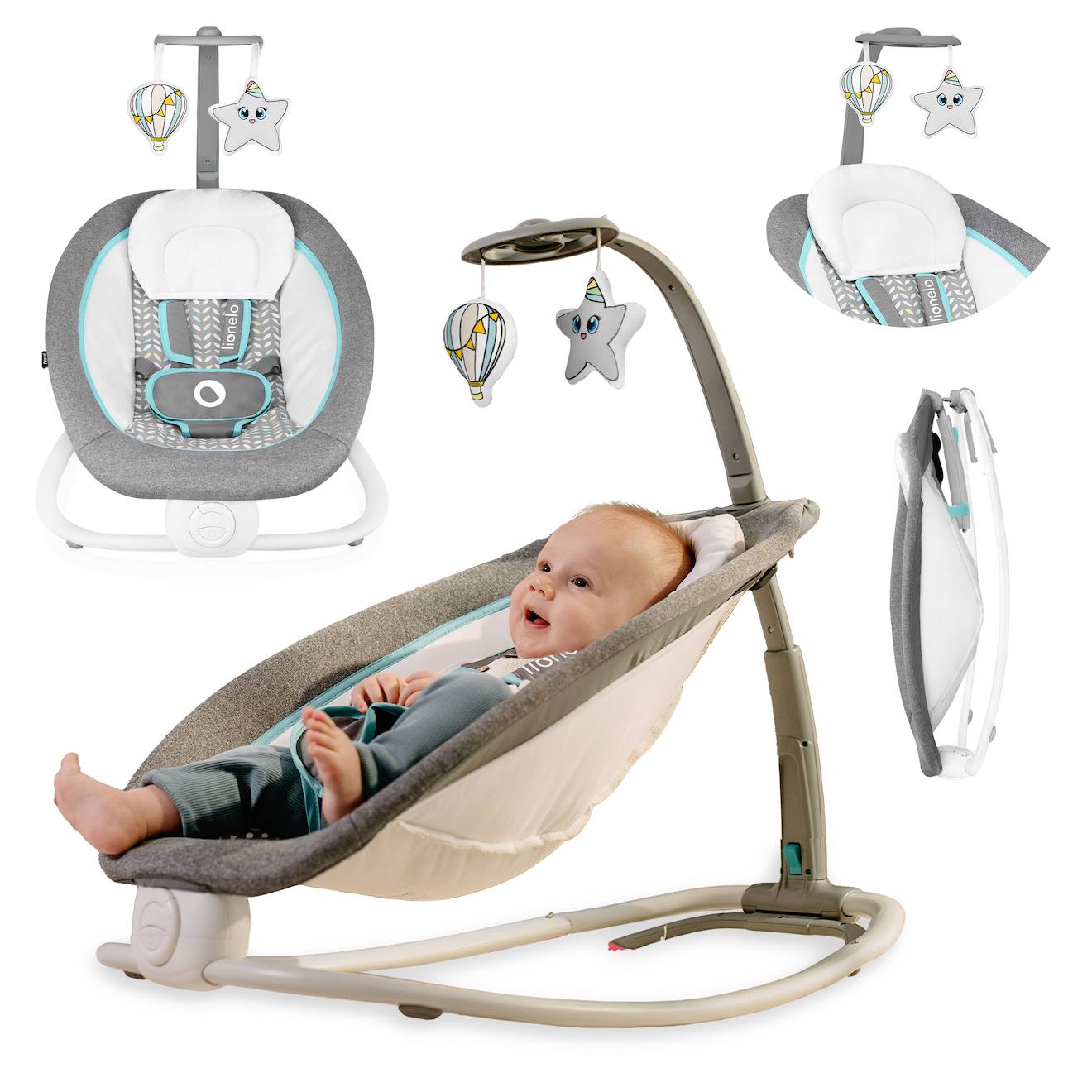 Balancelle Transat Pascal Avec 12 Mélodies, Vibrations Et Pliage Compact Grey Scandi