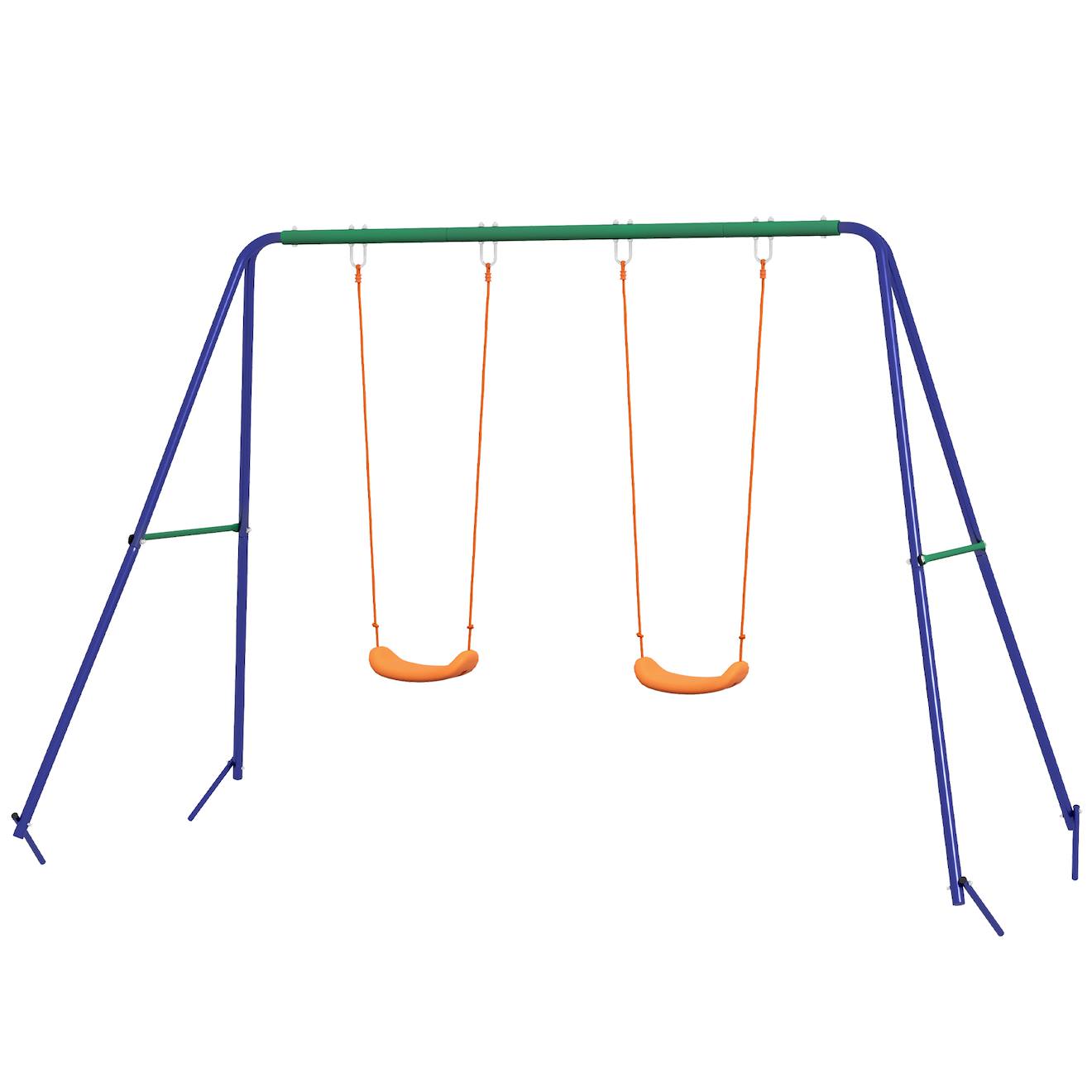 Balançoire 2 Agrès Portique Avec 2 Balançoires Dim. 2,69l X 1,6l X 1,8h M Métal Époxy Anticorrosion Bleu