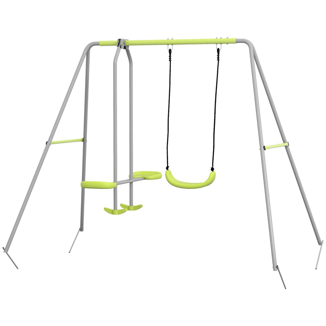 Balançoire 2 Agrès Portique Avec Balançoire Et Face À Face Dim. 2,55l X 1,6l X 1,8h M Métal Époxy Gris