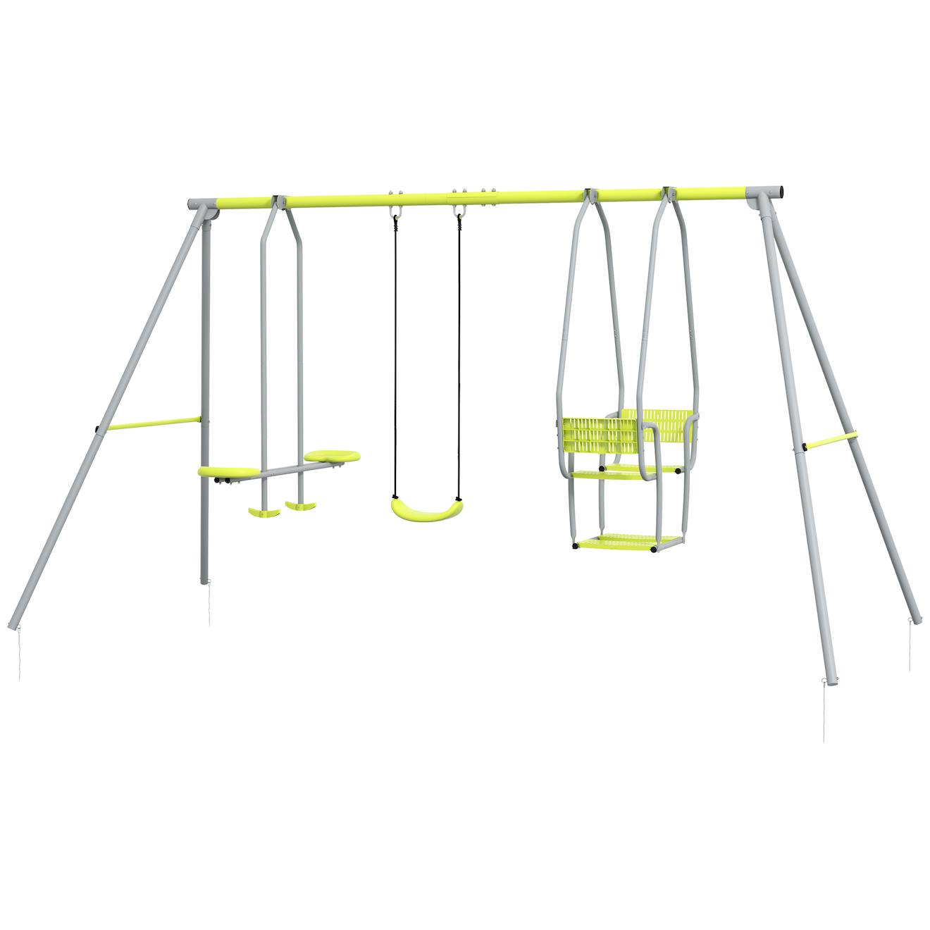 Balançoire 3 Agrès Portique 2 Face À Face Et Balançoire Dim. 2,83l X 1,56l X 1,8h M Métal Époxy Gris