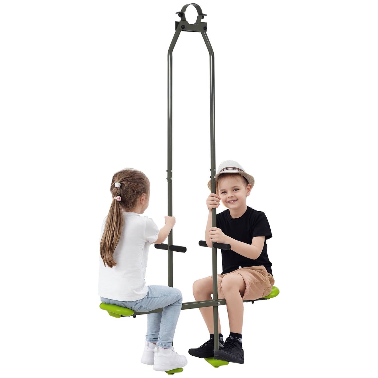 Balançoire Agrès Face À Face Enfant 3 À 6 Ans - Selles Larges, Guidon, Repose-pied Vert