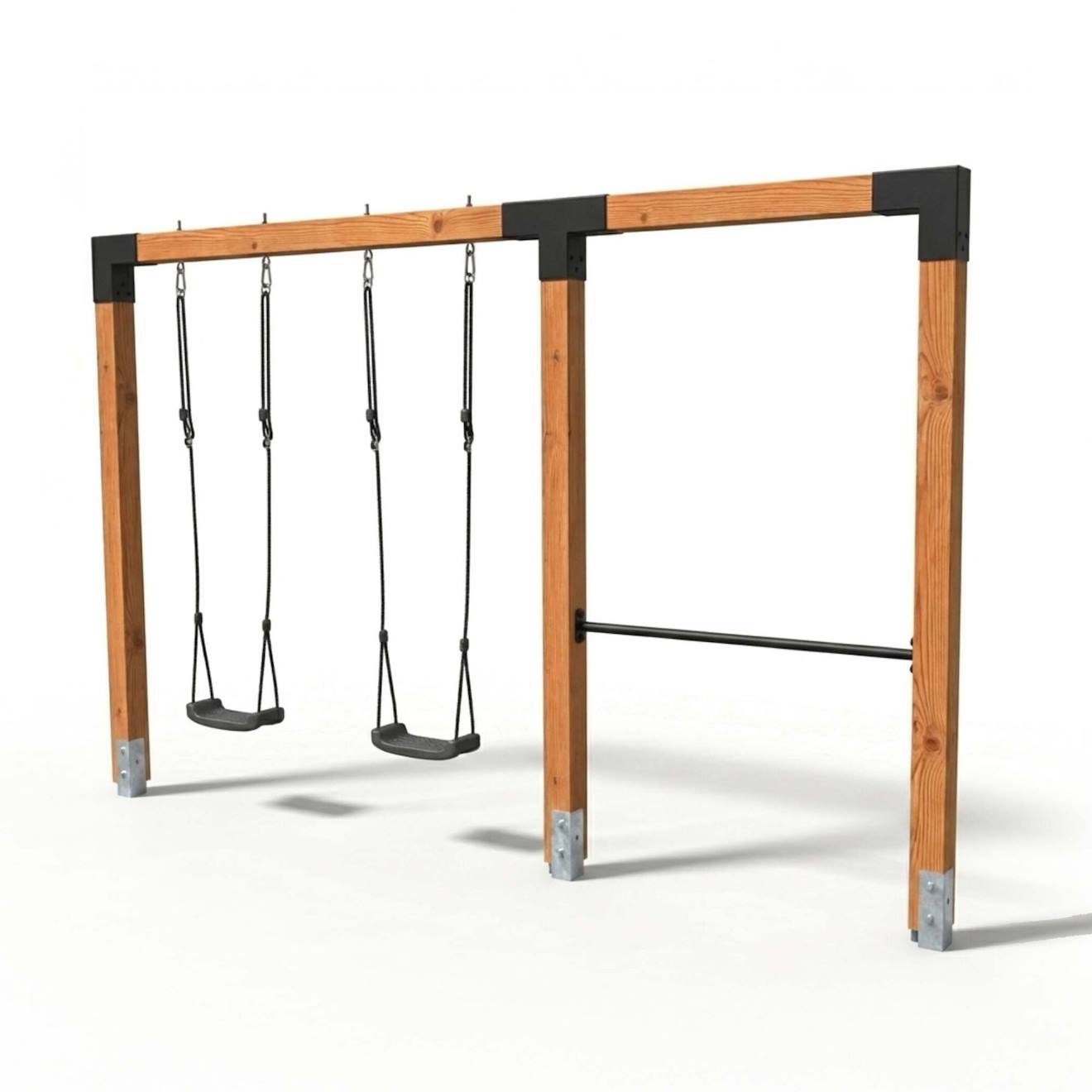 Balançoire Double En Bois Avec Barre Fixe 372cm Pour Jardin Naturel