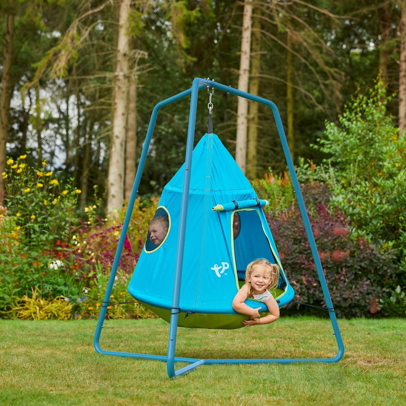 Balançoire Tente Avec Structure Ovni Métal H159cm Bleu