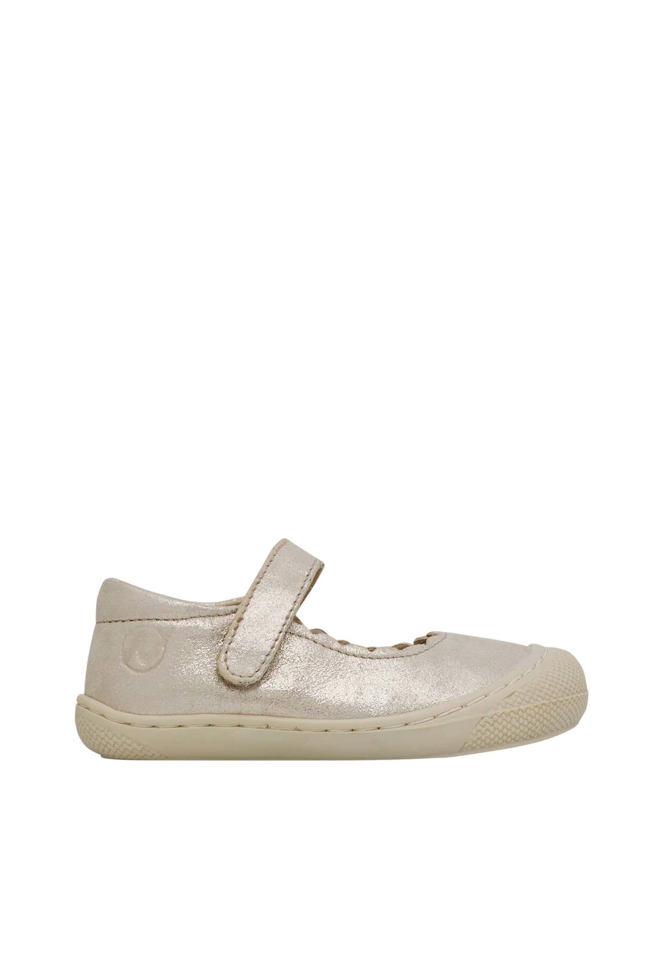 Ballerines Premiers Pas En Cuir Laminé Avec Sangle Dorsia Platine-
