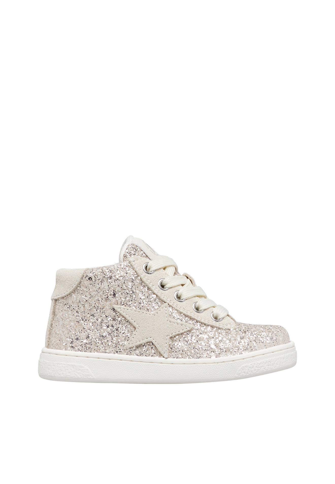 Baskets En Suède Et Tissu Pailleté Pinn High Zip. Blanc-platine-