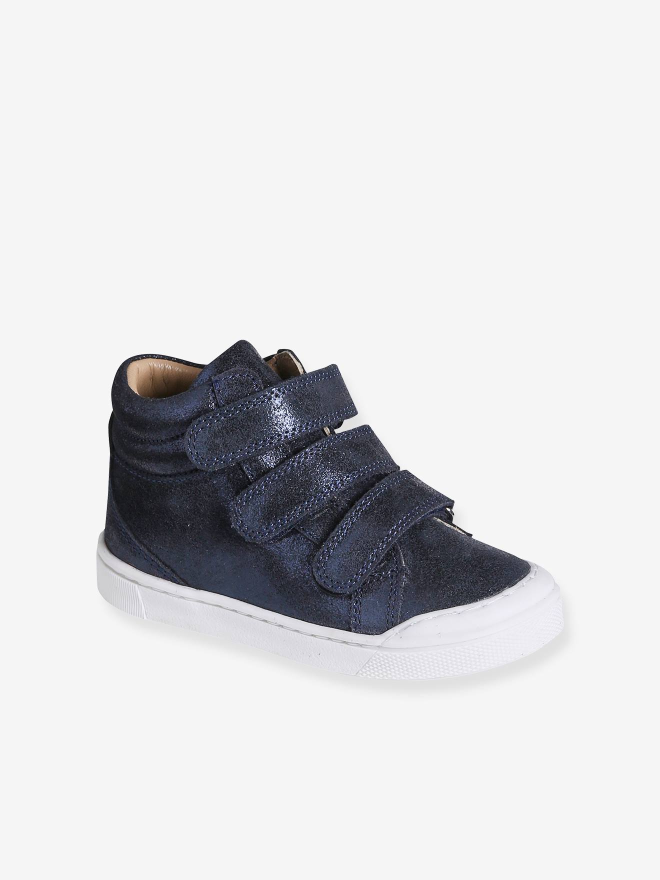 Baskets enfant fille cuir à scratchs marine
