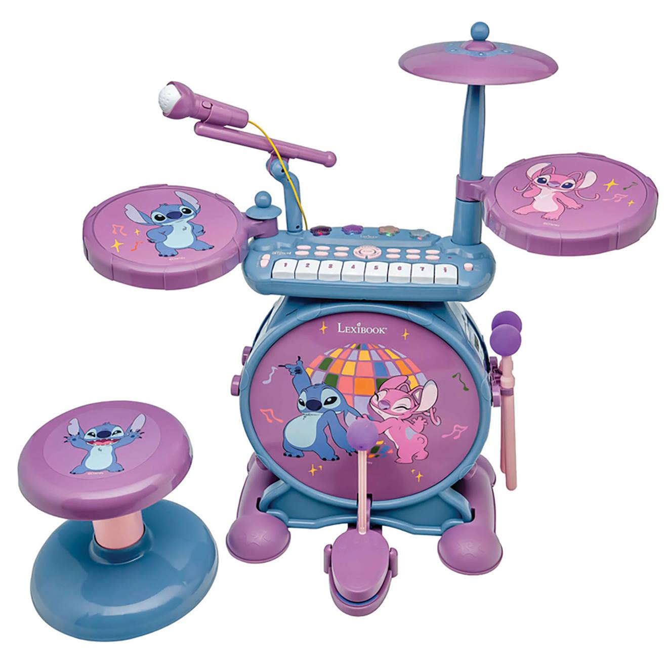 Batterie Électronique Lumineuse Complète Avec Clavier, Cymbales Et Tabouret Stitch Rose