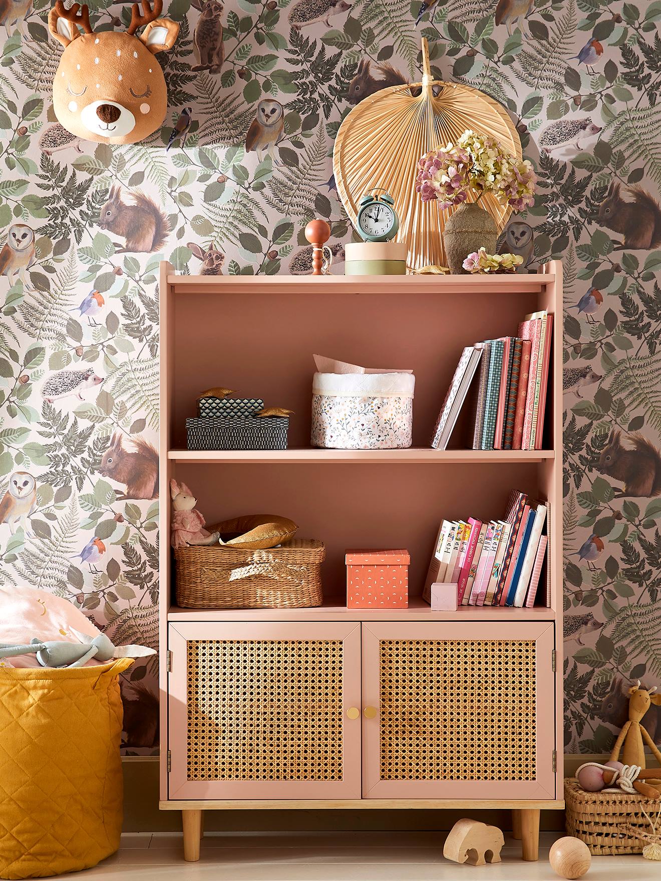 Bibliothèque cannage POÉSIE rose